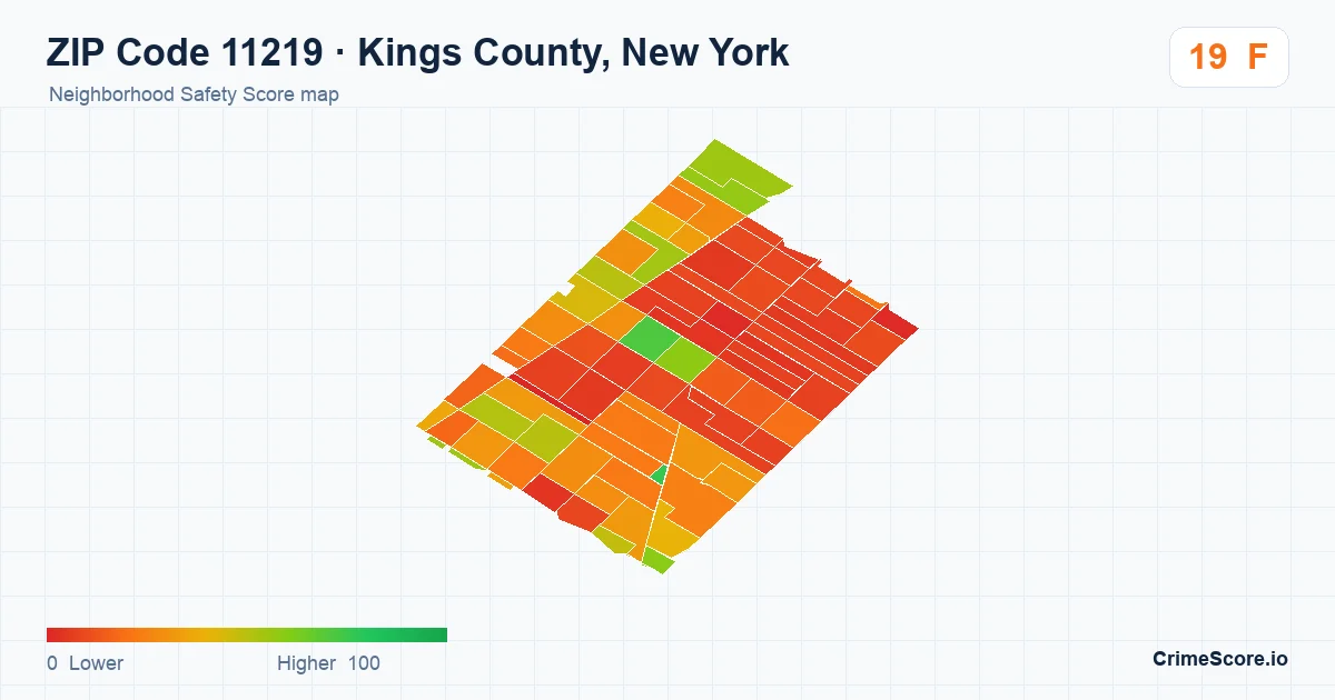 ZIP Code 11219 in Kings County, New York neighborhood Safety Score map