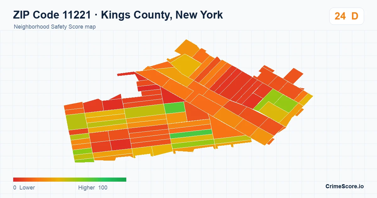 ZIP Code 11221 in Kings County, New York neighborhood Safety Score map
