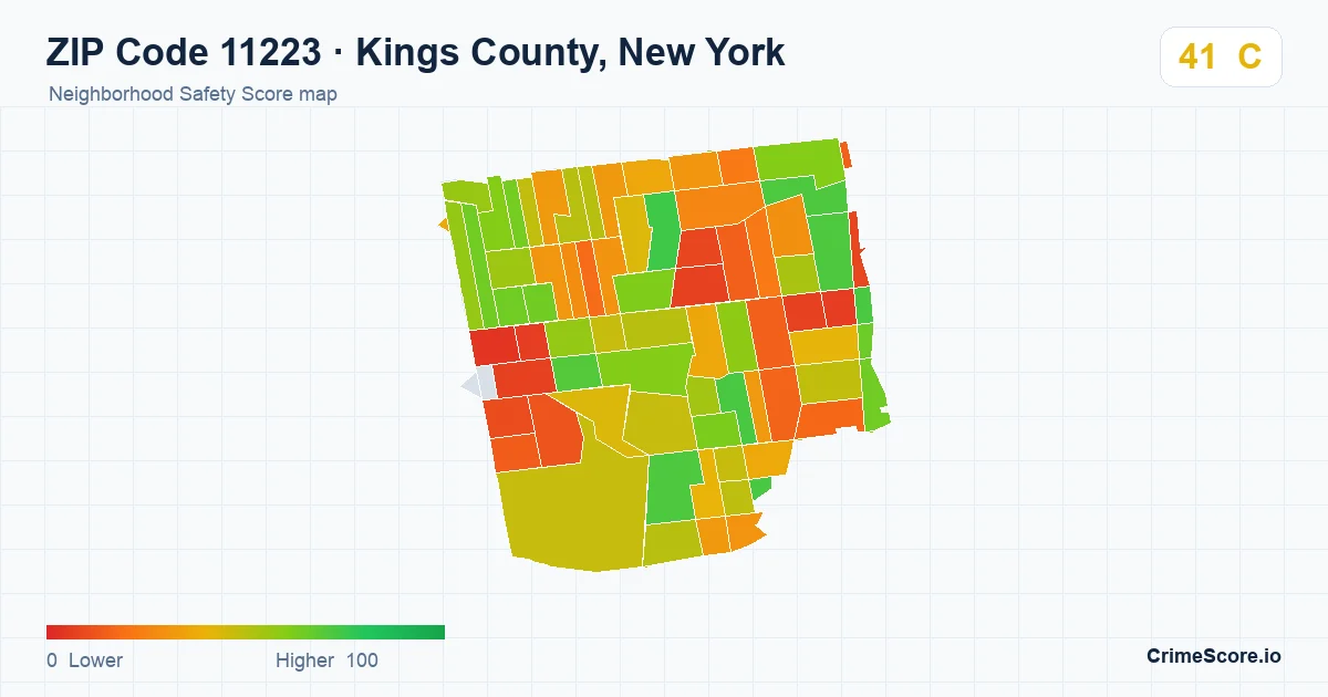 ZIP Code 11223 in Kings County, New York neighborhood Safety Score map