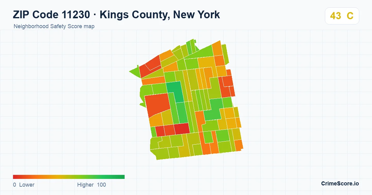 ZIP Code 11230 in Kings County, New York neighborhood Safety Score map