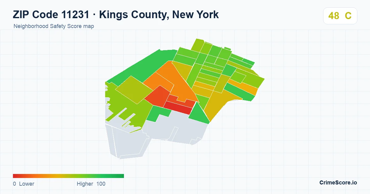 ZIP Code 11231 in Kings County, New York neighborhood Safety Score map