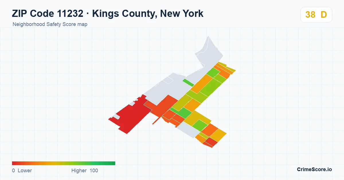 ZIP Code 11232 in Kings County, New York neighborhood Safety Score map