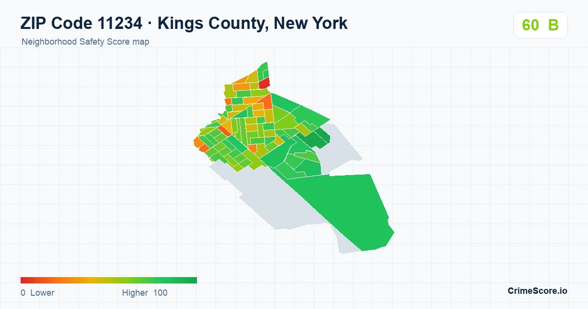 ZIP Code 11234 in Kings County, New York neighborhood Safety Score map