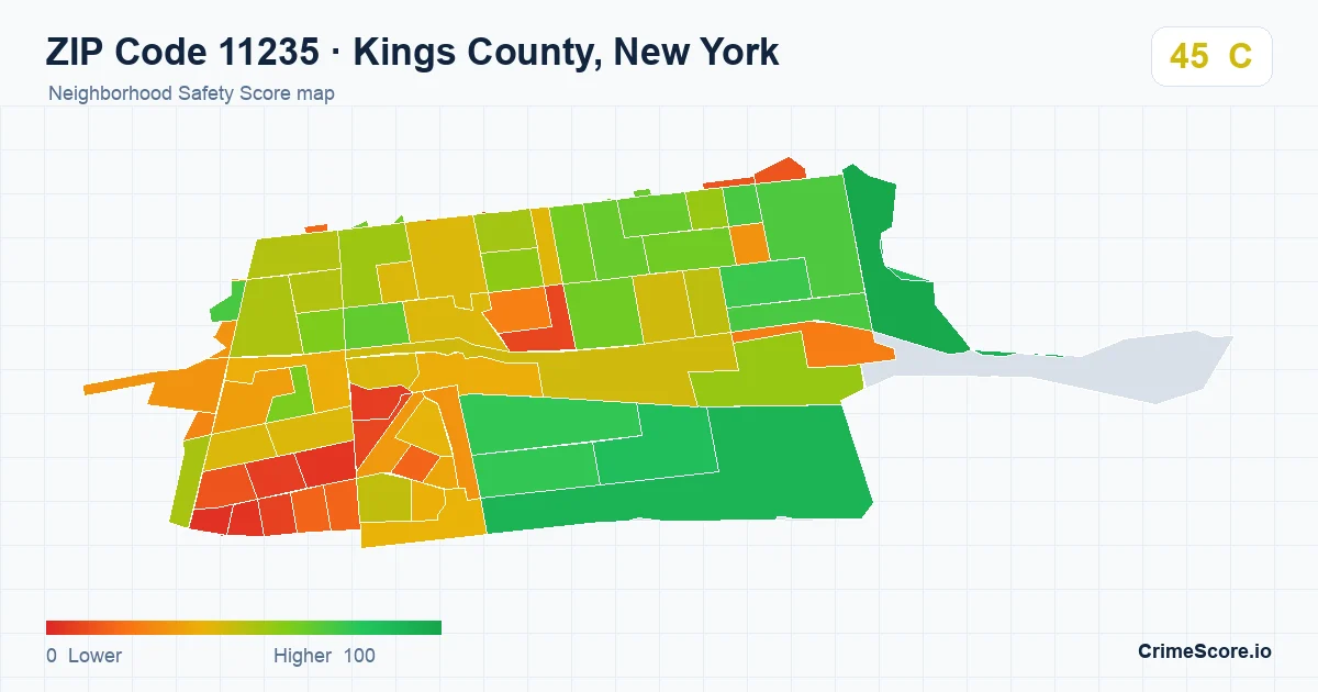 ZIP Code 11235 in Kings County, New York neighborhood Safety Score map