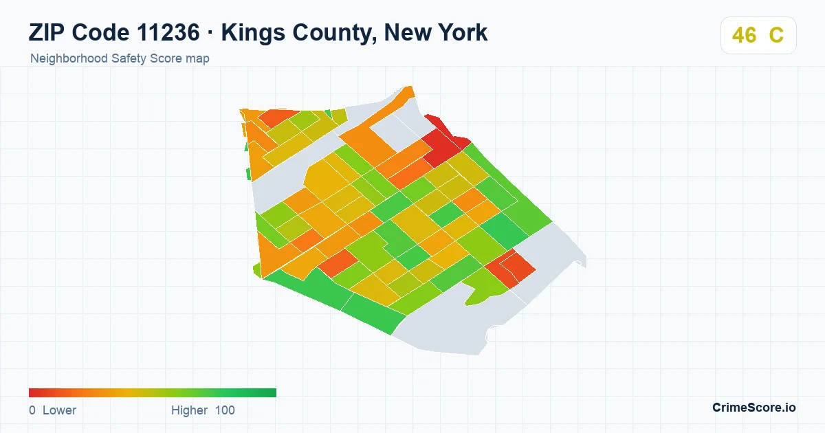 ZIP Code 11236 in Kings County, New York neighborhood Safety Score map