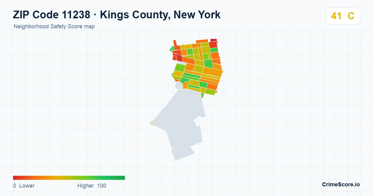 ZIP Code 11238 in Kings County, New York neighborhood Safety Score map