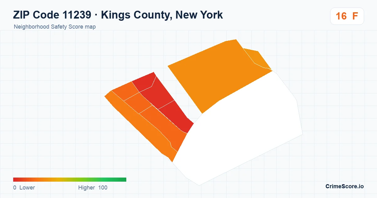 ZIP Code 11239 in Kings County, New York neighborhood Safety Score map
