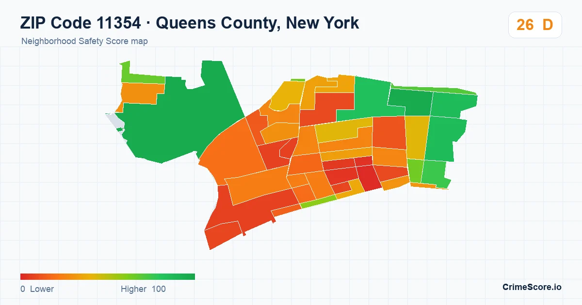 ZIP Code 11354 in Queens County, New York neighborhood Safety Score map