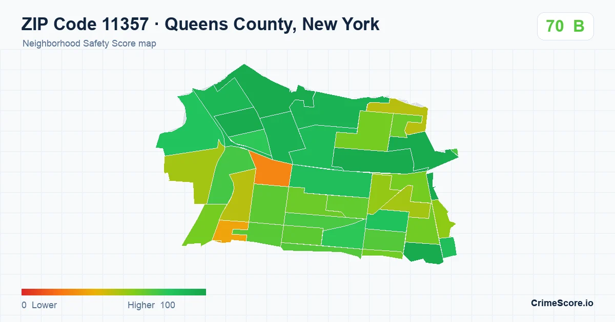 ZIP Code 11357 in Queens County, New York neighborhood Safety Score map