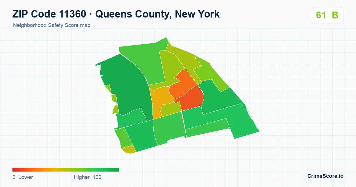 ZIP Code 11360 in Queens County, New York neighborhood Safety Score map