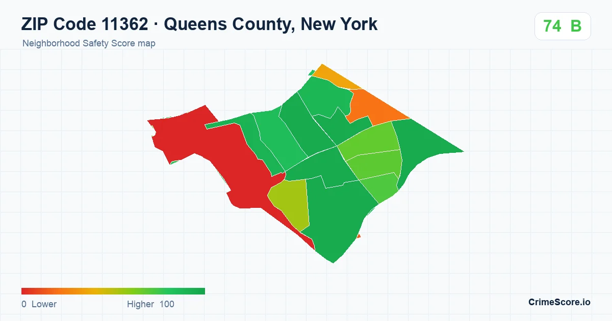ZIP Code 11362 in Queens County, New York neighborhood Safety Score map