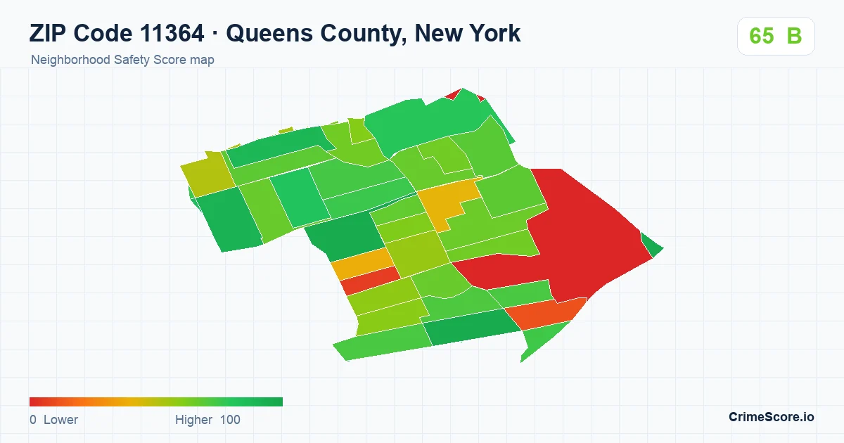 ZIP Code 11364 in Queens County, New York neighborhood Safety Score map