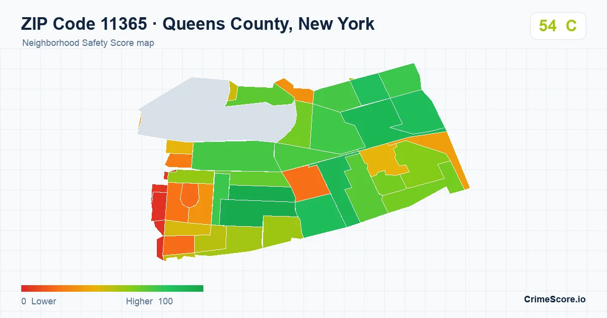 ZIP Code 11365 in Queens County, New York neighborhood Safety Score map