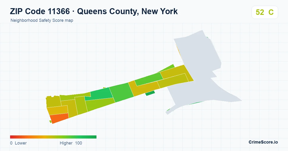 ZIP Code 11366 in Queens County, New York neighborhood Safety Score map
