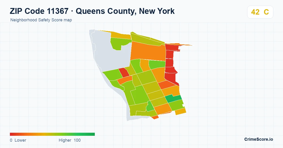 ZIP Code 11367 in Queens County, New York neighborhood Safety Score map