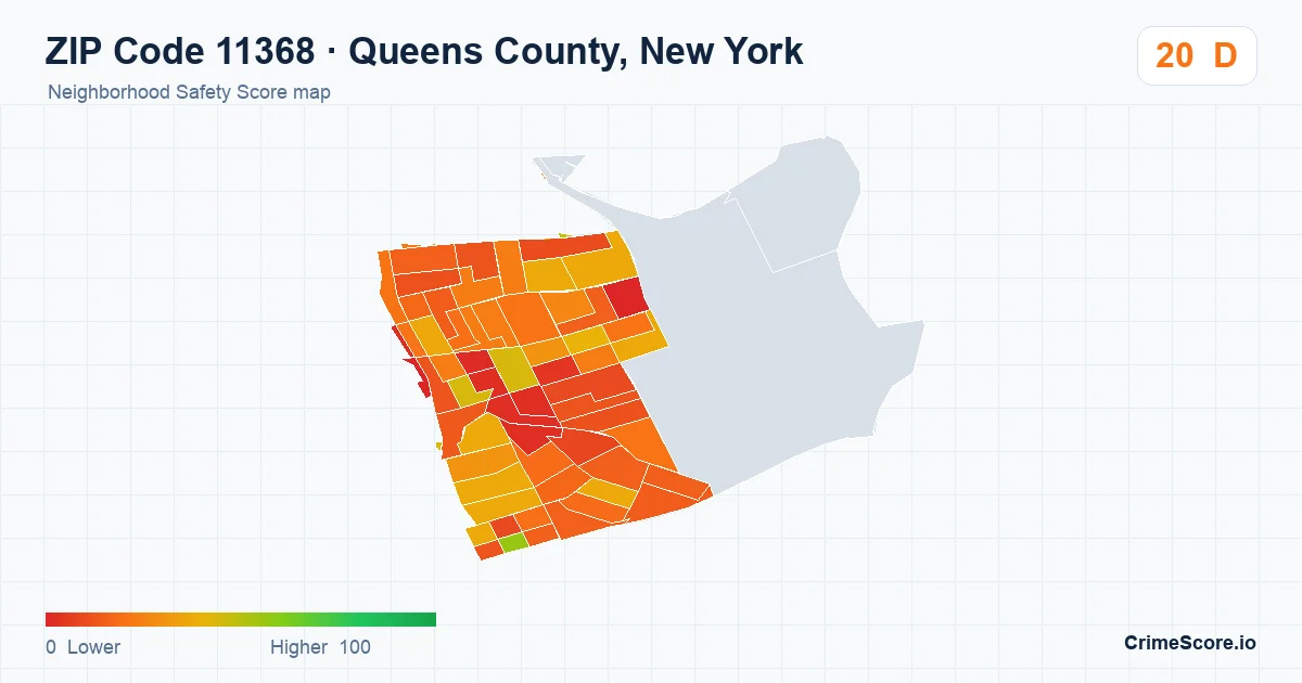 ZIP Code 11368 in Queens County, New York neighborhood Safety Score map