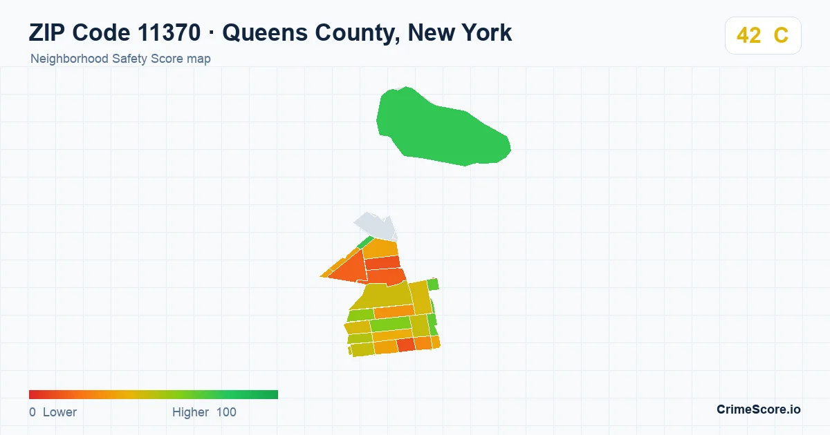 ZIP Code 11370 in Queens County, New York neighborhood Safety Score map