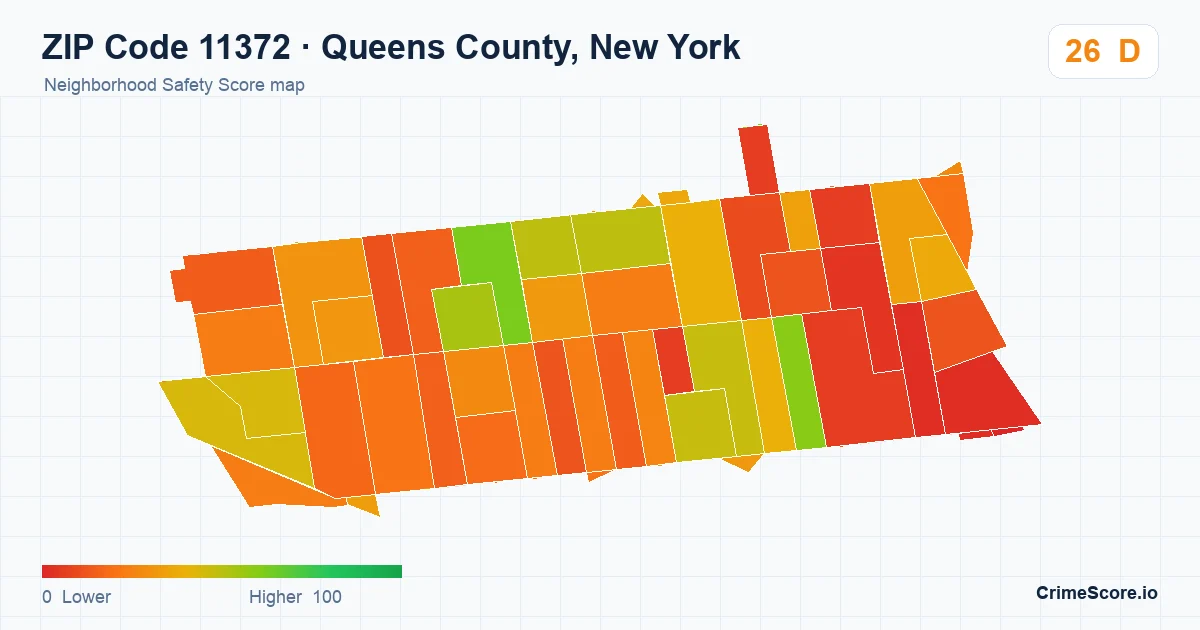 ZIP Code 11372 in Queens County, New York neighborhood Safety Score map
