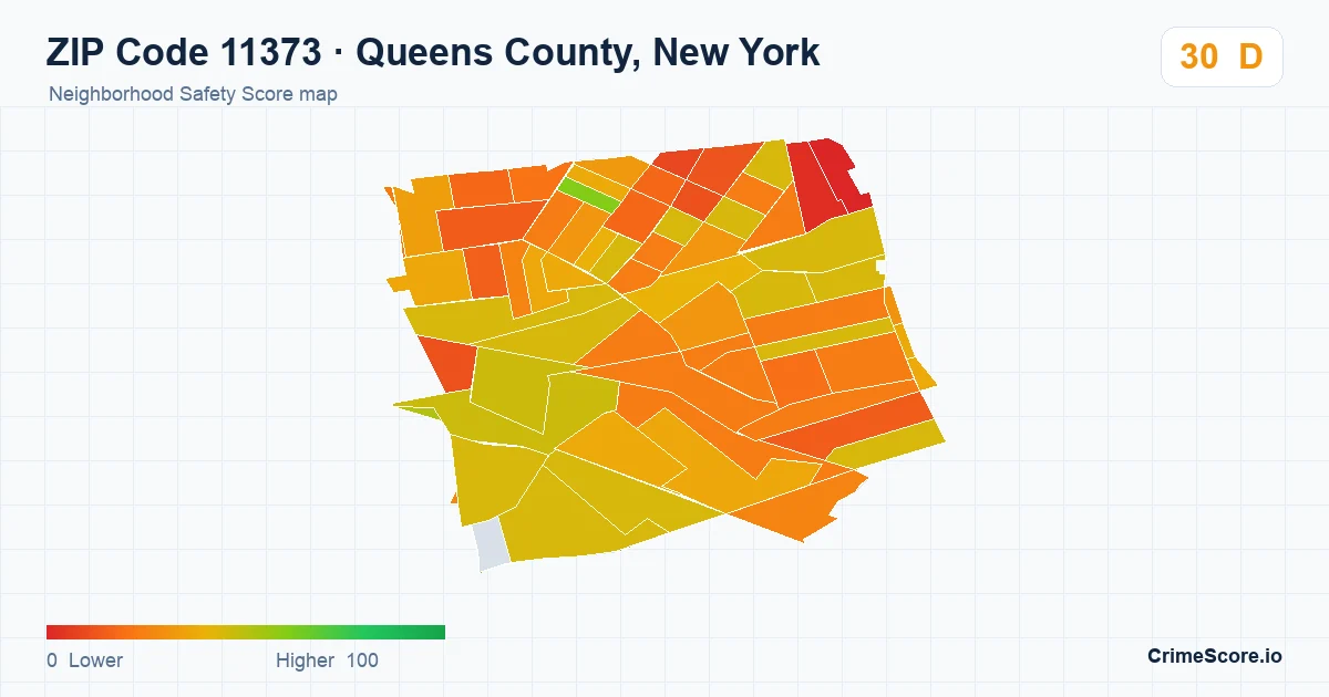 ZIP Code 11373 in Queens County, New York neighborhood Safety Score map