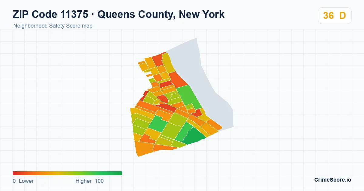 ZIP Code 11375 in Queens County, New York neighborhood Safety Score map