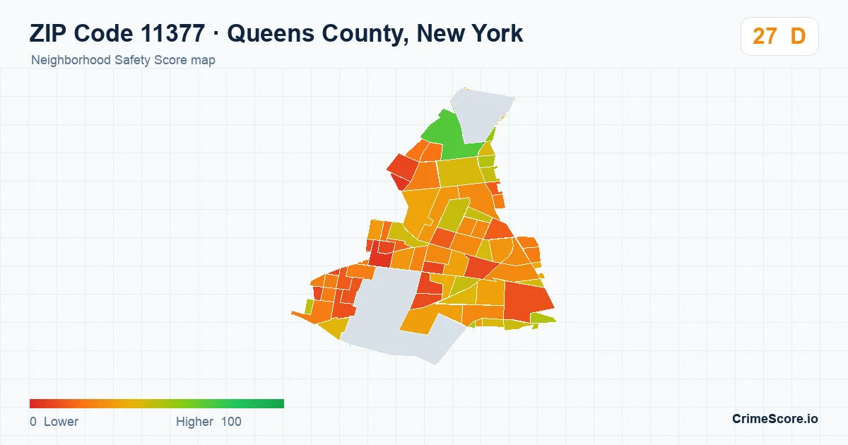 ZIP Code 11377 in Queens County, New York neighborhood Safety Score map