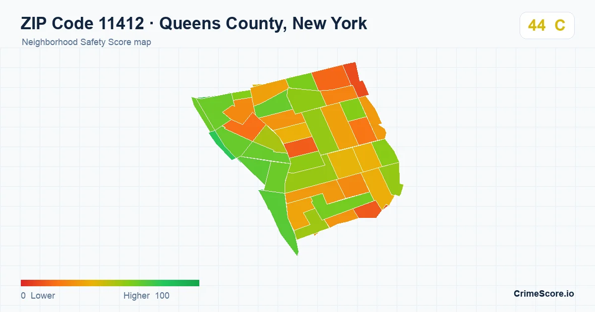 ZIP Code 11412 in Queens County, New York neighborhood Safety Score map