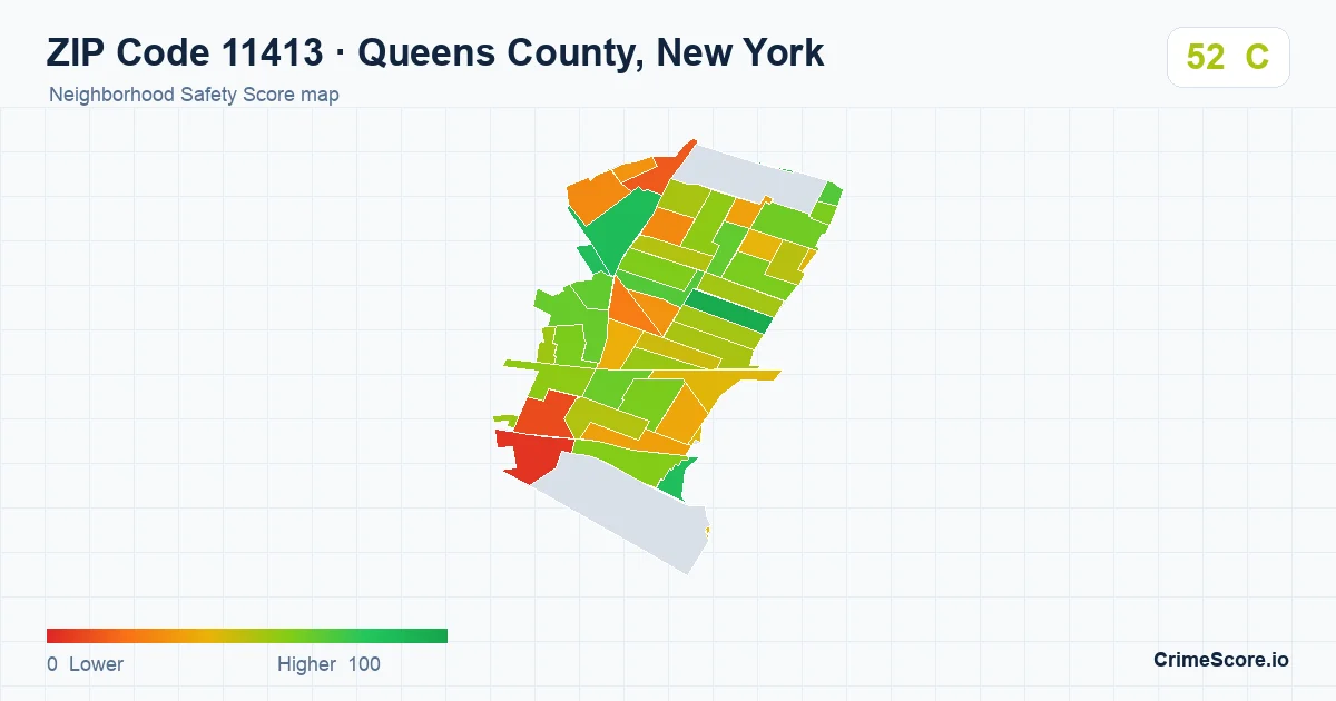 ZIP Code 11413 in Queens County, New York neighborhood Safety Score map