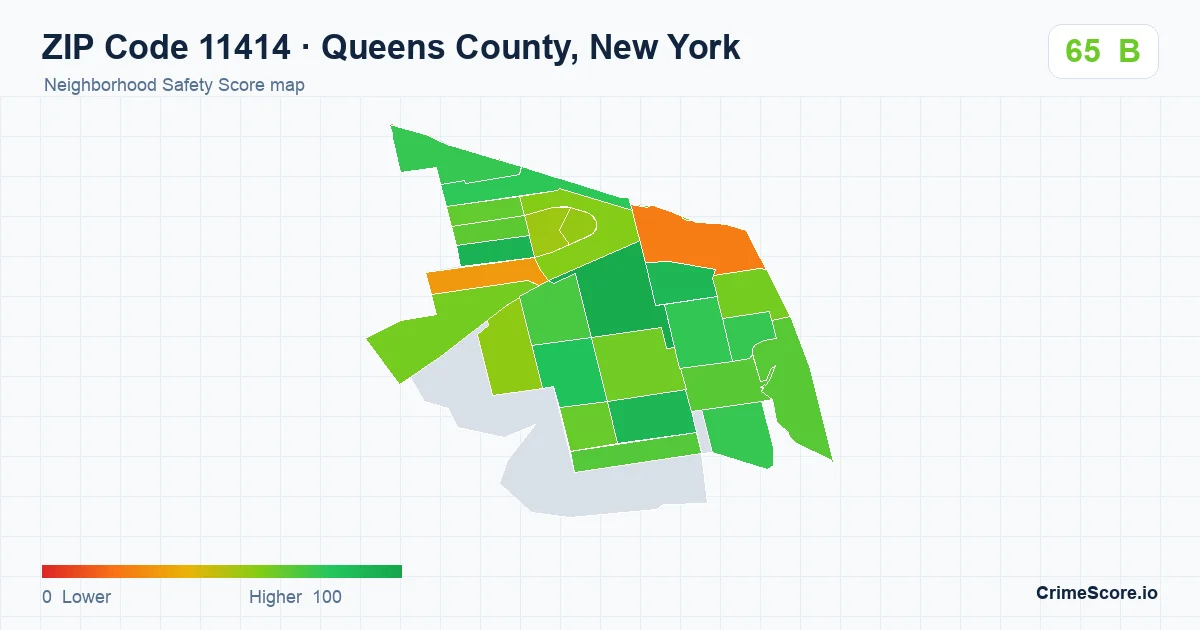 ZIP Code 11414 in Queens County, New York neighborhood Safety Score map