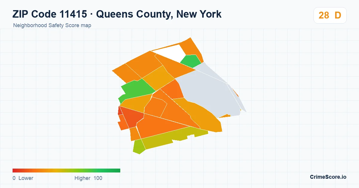 ZIP Code 11415 in Queens County, New York neighborhood Safety Score map