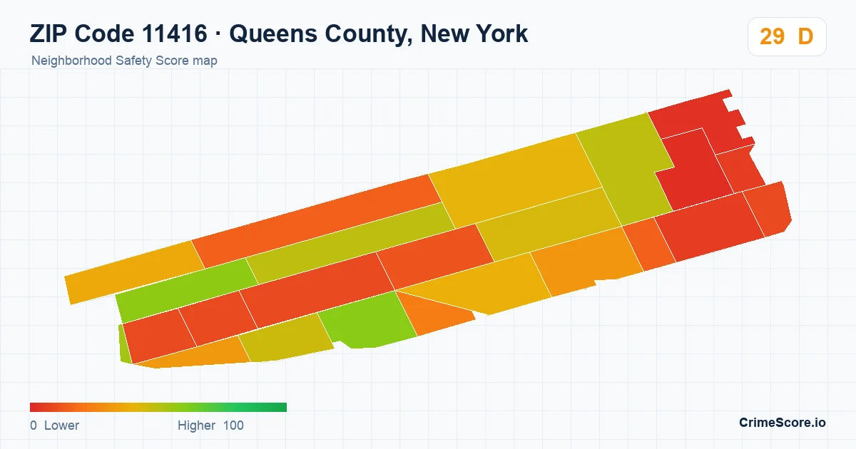 ZIP Code 11416 in Queens County, New York neighborhood Safety Score map