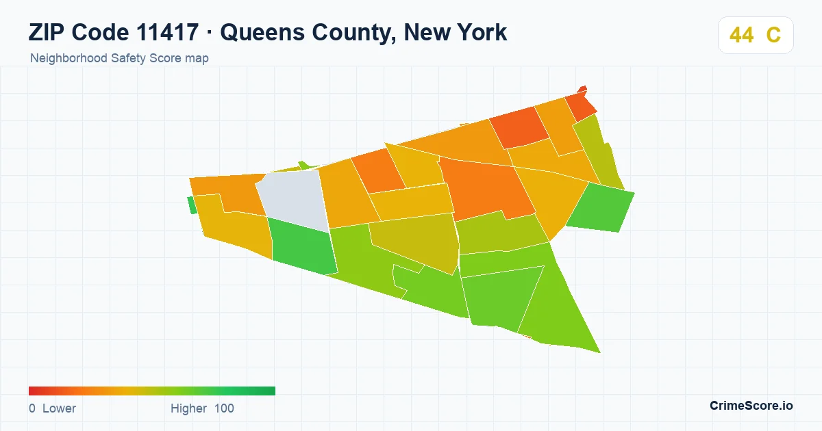 ZIP Code 11417 in Queens County, New York neighborhood Safety Score map