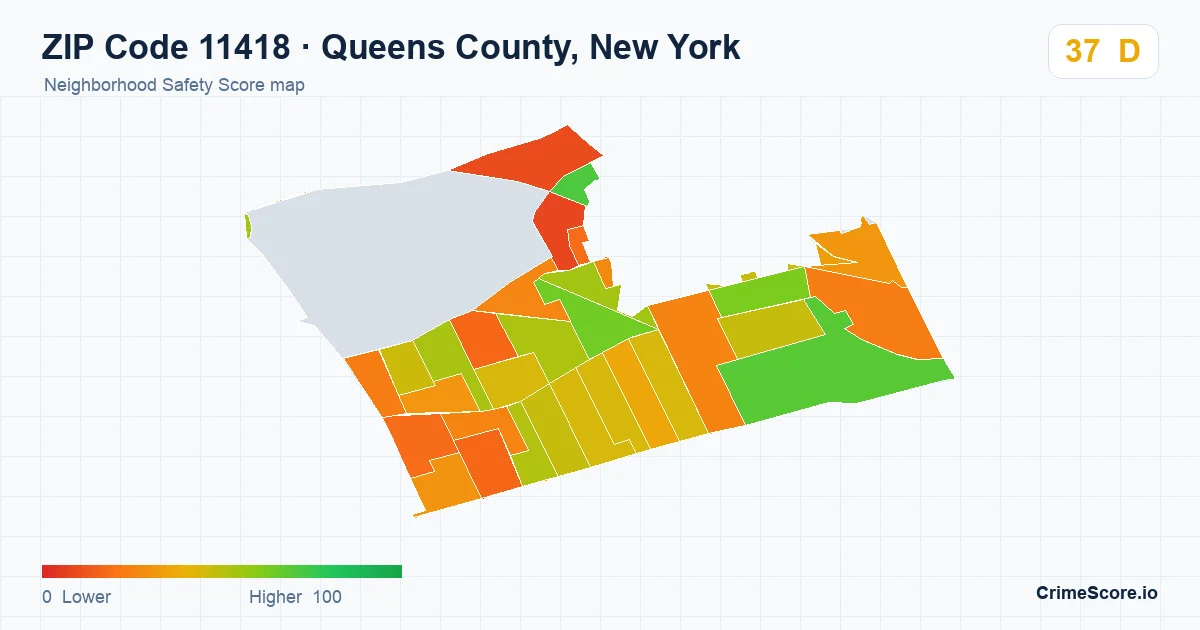 ZIP Code 11418 in Queens County, New York neighborhood Safety Score map