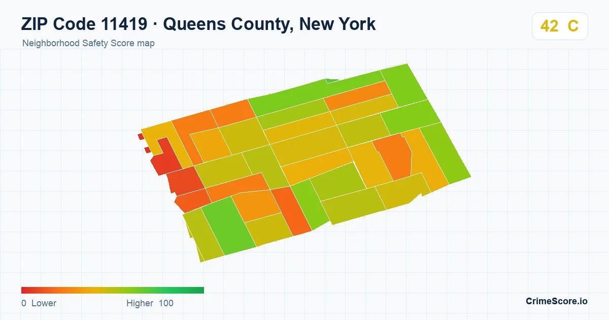 ZIP Code 11419 in Queens County, New York neighborhood Safety Score map