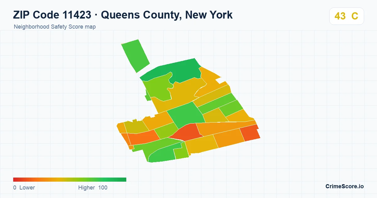 ZIP Code 11423 in Queens County, New York neighborhood Safety Score map