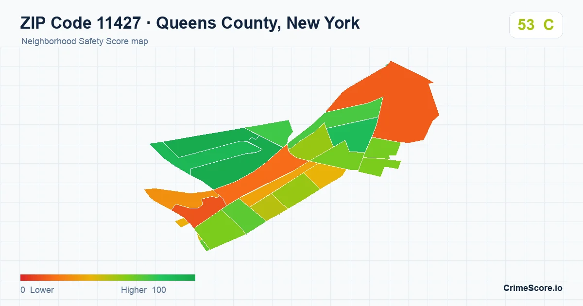 ZIP Code 11427 in Queens County, New York neighborhood Safety Score map