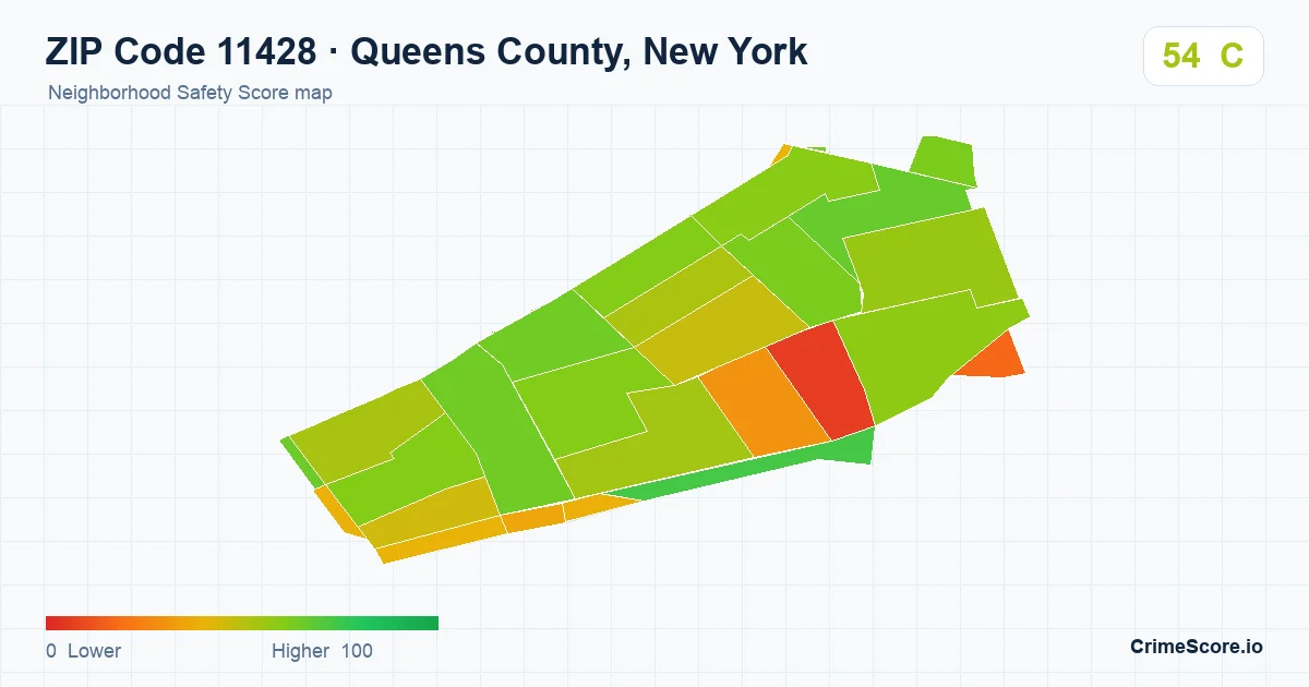 ZIP Code 11428 in Queens County, New York neighborhood Safety Score map