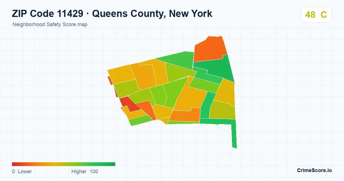ZIP Code 11429 in Queens County, New York neighborhood Safety Score map