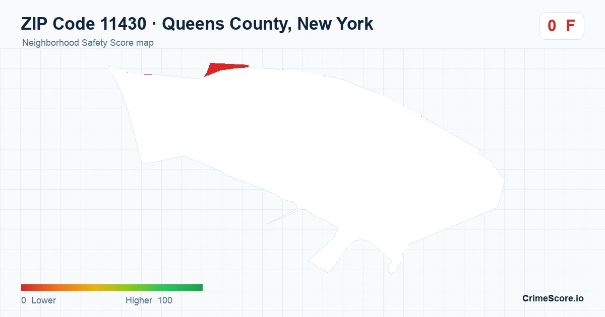 ZIP Code 11430 in Queens County, New York neighborhood Safety Score map
