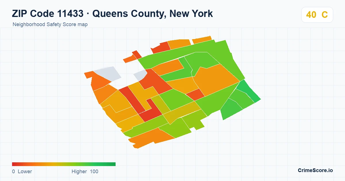 ZIP Code 11433 in Queens County, New York neighborhood Safety Score map