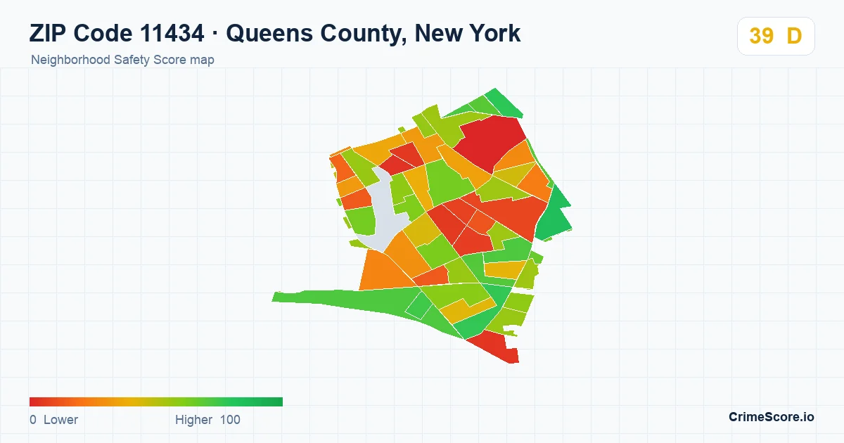 ZIP Code 11434 in Queens County, New York neighborhood Safety Score map