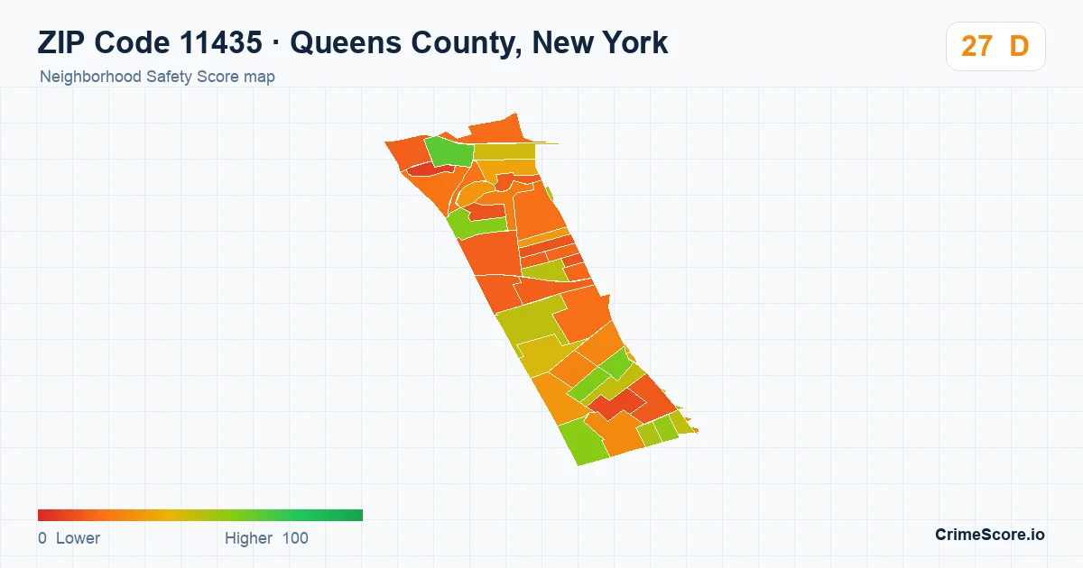 ZIP Code 11435 in Queens County, New York neighborhood Safety Score map