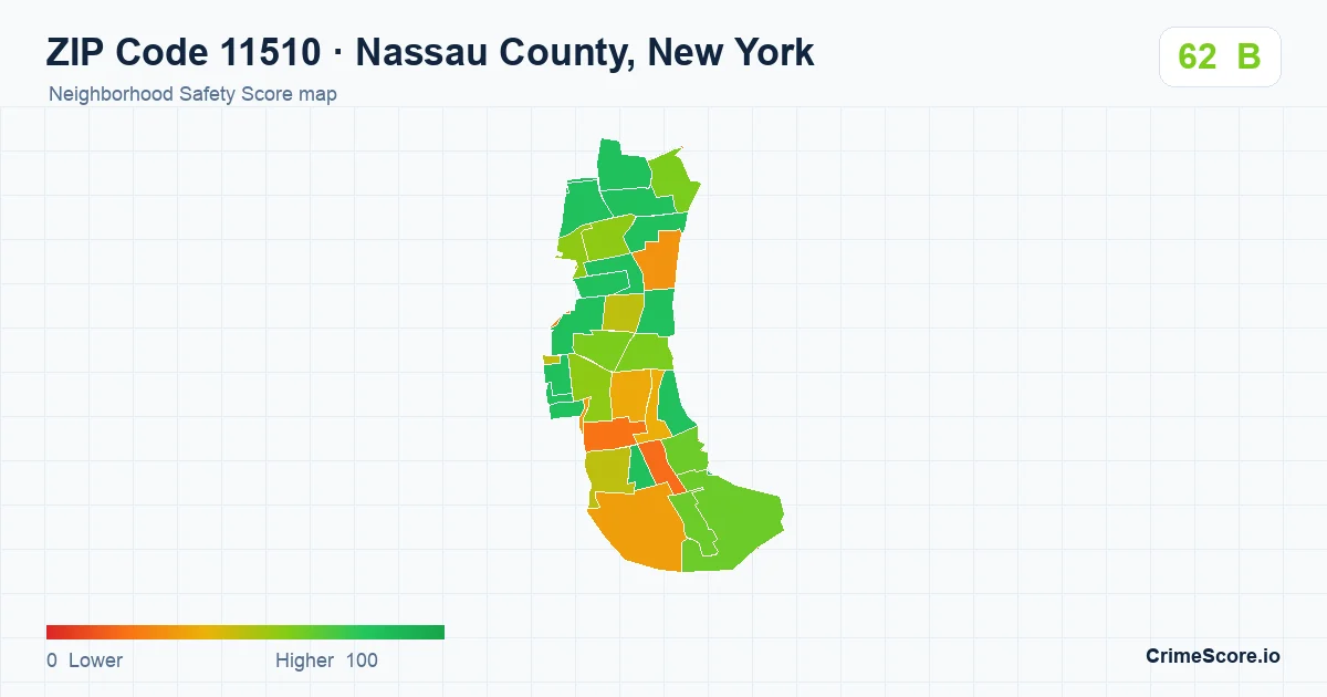 ZIP Code 11510 in Nassau County, New York neighborhood Safety Score map