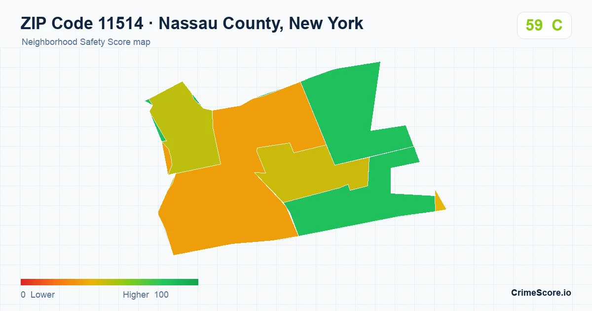 ZIP Code 11514 in Nassau County, New York neighborhood Safety Score map