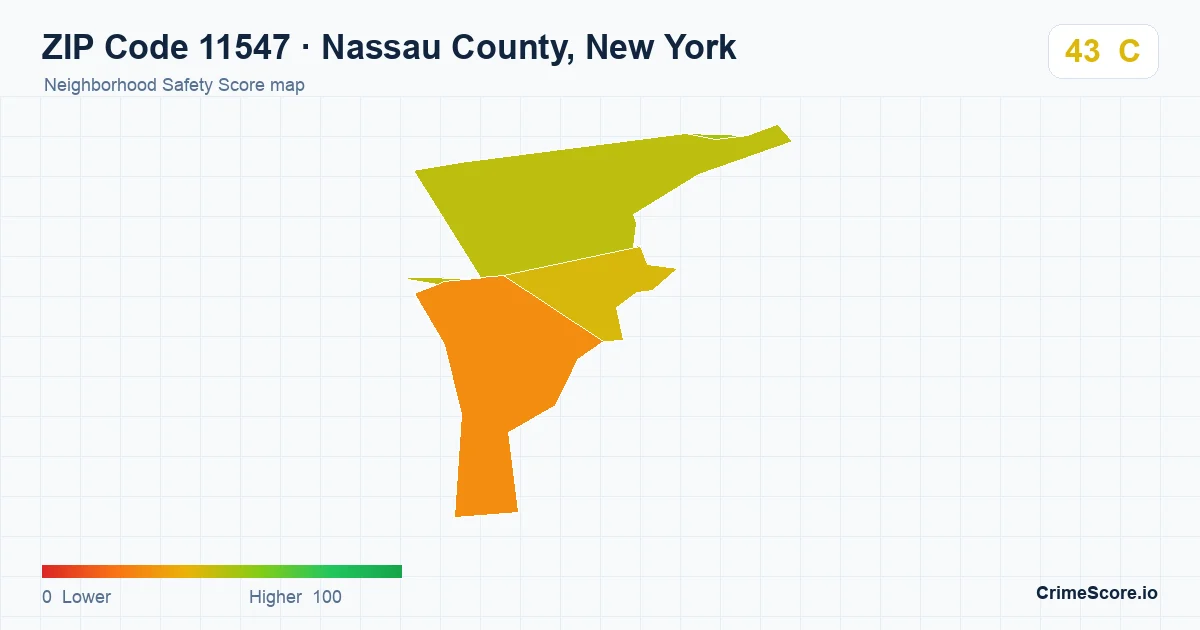 ZIP Code 11547 in Nassau County, New York neighborhood Safety Score map
