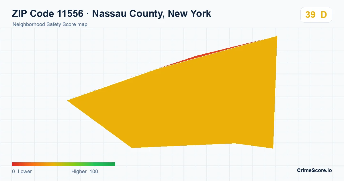 ZIP Code 11556 in Nassau County, New York neighborhood Safety Score map