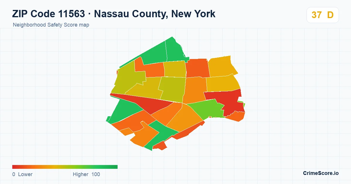 ZIP Code 11563 in Nassau County, New York neighborhood Safety Score map