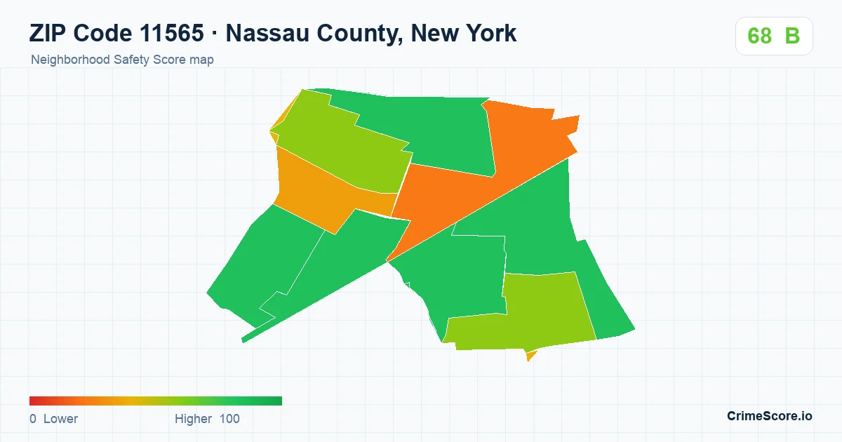 ZIP Code 11565 in Nassau County, New York neighborhood Safety Score map