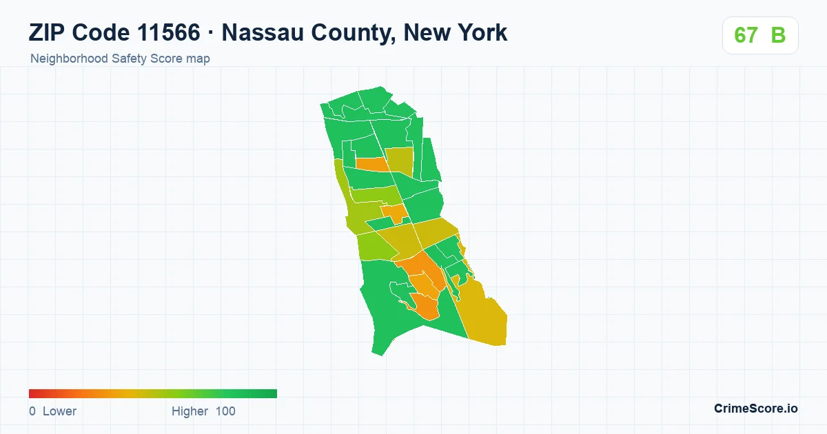 ZIP Code 11566 in Nassau County, New York neighborhood Safety Score map