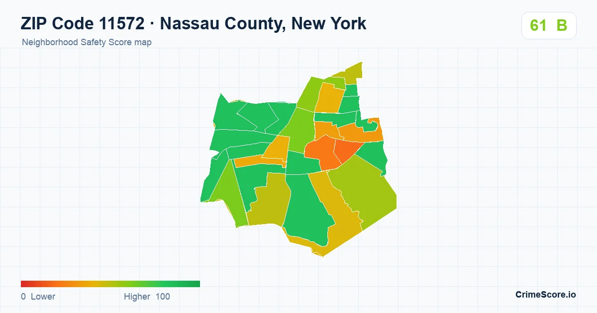 ZIP Code 11572 in Nassau County, New York neighborhood Safety Score map