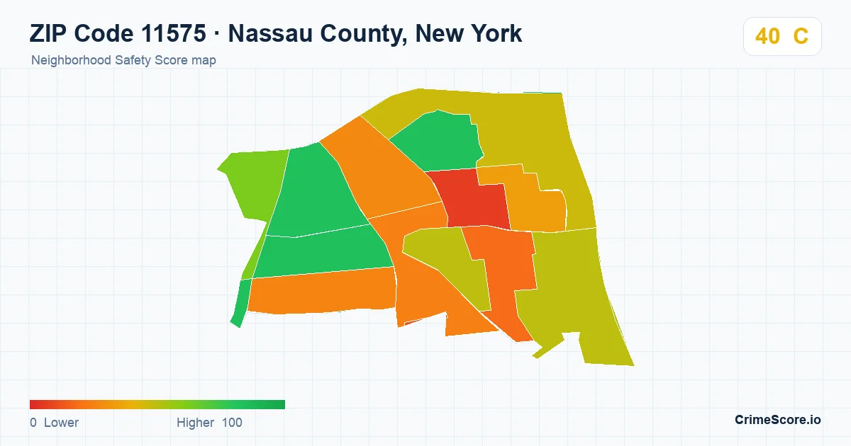 ZIP Code 11575 in Nassau County, New York neighborhood Safety Score map